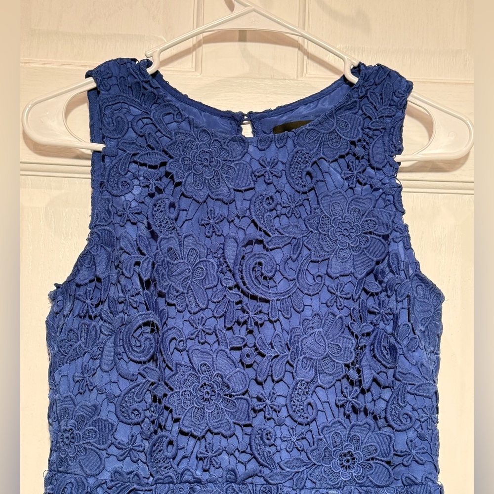 J Crew Size 6 Blue Lace Dress Sheath Sleeveless Wedding Guest Elegant - Picture 5 of 12